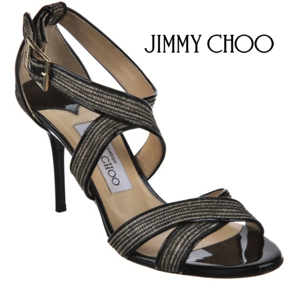 Jimmy Choo "LOUISE" Black Strappy Heels 6.5 - Picture 2 of 9